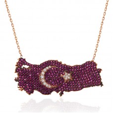 Gümüş Rose Ay Yıldız Türkiye Haritası Kadın Kolye