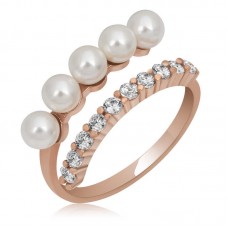 Gümüş Rose Ayarlanabilir İnci Taşlı Kadın Yüzük