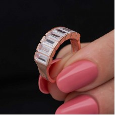 Gümüş Rose Baget  Beyaz Taşlı Kadın Yüzük