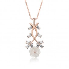 Gümüş Rose Beyaz Bahar Çiçeği Kolye