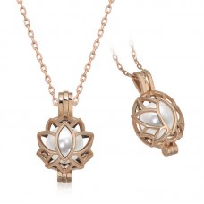 Gümüş Rose Beyaz İnci Kafesli Lotus Kadın Kolye