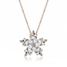 Gümüş Rose Beyaz Kamelya Çiçeği Kolye