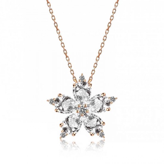 Gümüş Rose Beyaz Kamelya Çiçeği Kolye