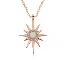 ​Gümüş Rose Beyaz Opal Taşlı Kutup Yıldızı Kolye