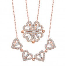 Gümüş Rose Kalpli Açılabilen Yonca Kadın Kolye