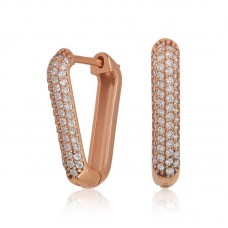 Gümüş Rose Beyaz Taşlı Üçgen Küpe