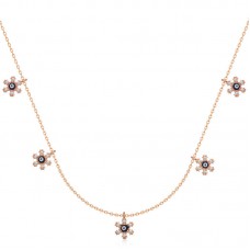 Gümüş Rose Çiçek Nazarlı Şans Kadın Kolye