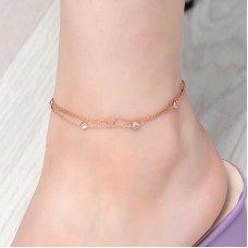 Gümüş Rose Çift Zincirli Kalp Zirkon Taşlı Halhal