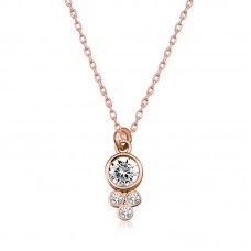 Gümüş Rose Çiğ Damlası Yuvarlak Tektaş Bayan Kolye