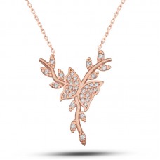 Gümüş Rose Daldaki Kelebek Kadın Kolye