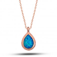 Gümüş Rose Damla Mavi Opal Taşlı Kadın Kolye