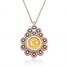 Gümüş Rose Damla Çerçeveli Ay Yıldız Bayan Kolye