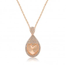 Gümüş Rose Damla Kalp Bayan Kolye