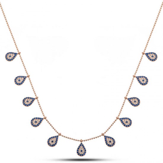 Gümüş Rose Damla Nazarlı Şans Kadın Kolye