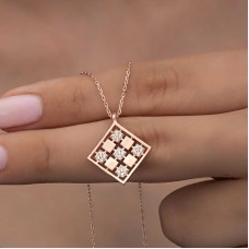 Gümüş Rose Dörtgen Zirkon Taşlı Kadın Kolye
