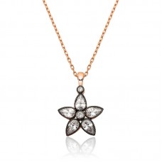 Gümüş Rose Elmas Montür Çiçek Bayan Kolye