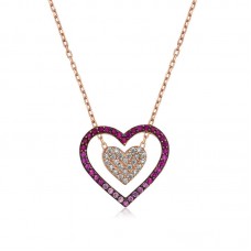 Gümüş Rose İki Kalp Bayan Kolye