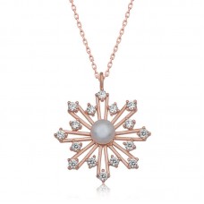 Gümüş Rose İncili Kar Tanesi Kadın Kolye