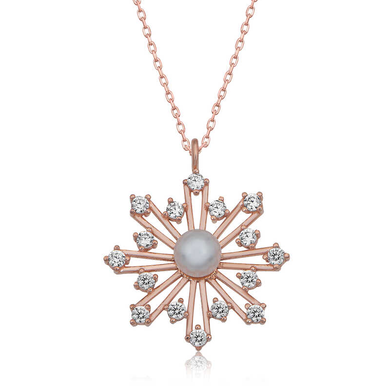 Gümüş Rose İncili Kar Tanesi Kadın Kolye Gümüş Rose İncili Kar Tanesi Kadın Kolye