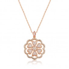 Gümüş Rose Kalp Çiçek Bayan Kolye