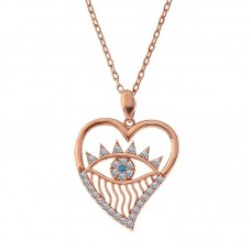 Gümüş Rose Kalp Göz Kadın Kolye