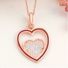 Gümüş Rose Kalp Kadın Kolye