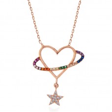 Gümüş Rose Kalp Yıldız Kadın Kolye