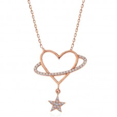 Gümüş Rose Kalp Yıldız Kadın Kolye