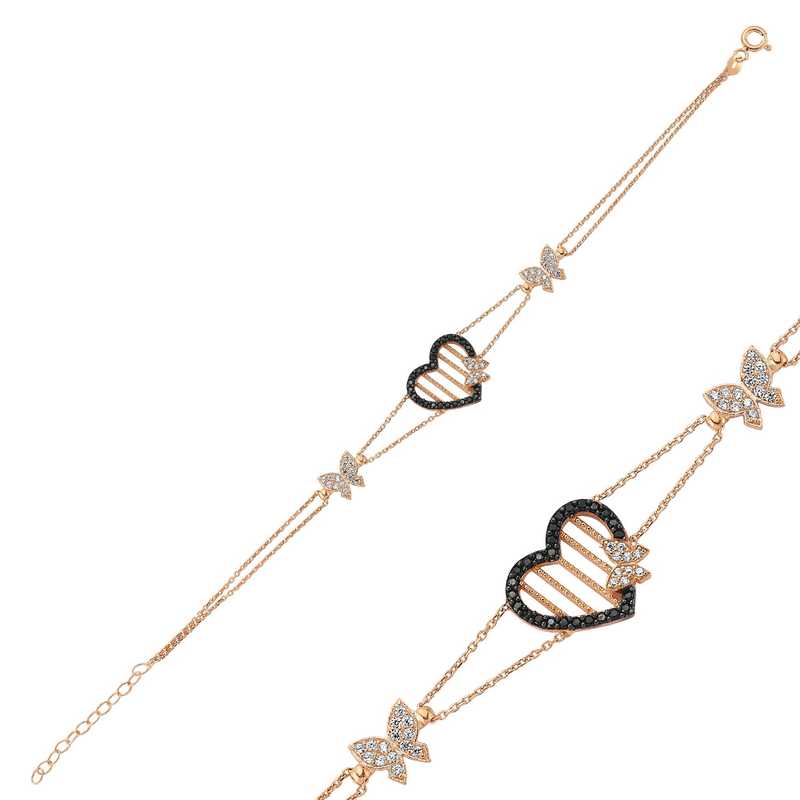 Gümüş Rose Kalpli Kelebek Bayan Bileklik Gümüş Rose Kalpli Kelebek Bayan Bileklik