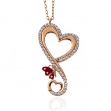 Gümüş Rose Kalpli Kelebek Kadın Kolye