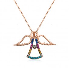 Gümüş Rose Kalpli Melek Bayan Kolye