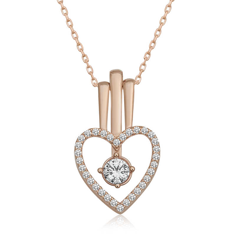 Gümüş Rose Kalpli Tek Taş Kadın Kolye Gümüş Rose Kalpli Tek Taş Kadın Kolye