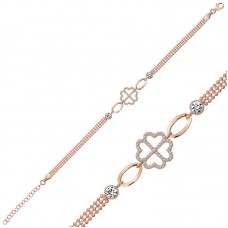 Gümüş Rose Kalpli Yonca Bileklik