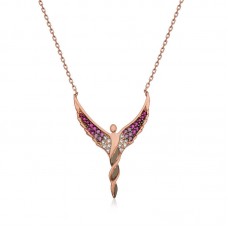 Gümüş Rose Kanatlı Melek Bayan Kolye