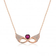 ​Gümüş Rose Kanatlı Sonsuz Kalp Kolye