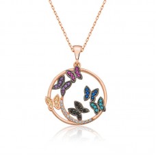 Gümüş Rose Kelebek Çemberi Bayan Kolye