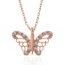Gümüş Rose Kelebek Kadın Kolye