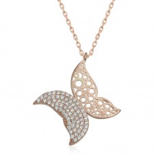 Gümüş Rose Kelebek Kadın Kolye