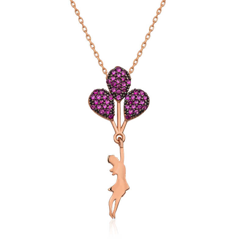 Gümüş Rose Kırmızı Balonlu Kız Kolye Gümüş Rose Kırmızı Balonlu Kız Kolye