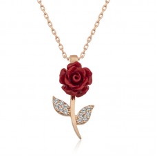 ​Gümüş Rose Kırmızı Gül Kolye