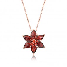 Gümüş Rose Kırmızı Lotus Çiçeği Kolye