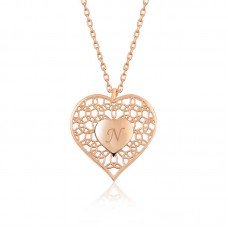 ​Gümüş Rose Kişiye Özel Kalbin İçinde Kalp Bayan Kolye