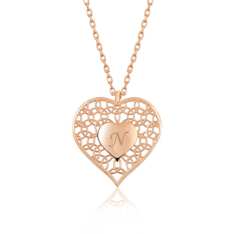 Gümüş Rose Kişiye Özel Kalbin İçinde Kalp Bayan Kolye Gümüş Rose Kişiye Özel Kalbin İçinde Kalp Bayan Kolye