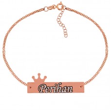 Gümüş Rose Kişiye Özel Taç İsimli Bayan Bileklik