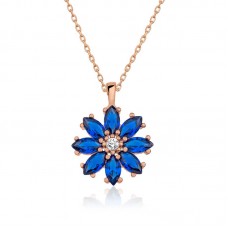 Gümüş Rose Lacivert Çiçek Kolye