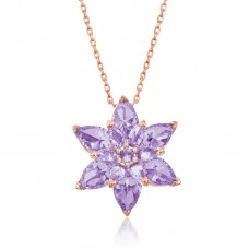 Gümüş Rose Lila Lotus Çiçeği Kolye