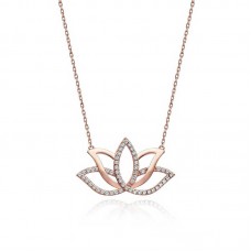 Gümüş Rose Lotus Çiçeği Kolye