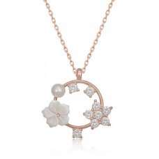 Gümüş Rose Manolya Çiçeği Yıldız Kadın Kolye
