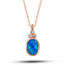 Gümüş Rose Mavi Opal Taşlı Ananas Kadın Kolye