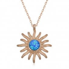 ​Gümüş Rose Mavi Opal Taşlı Güneş Kadın Kolye